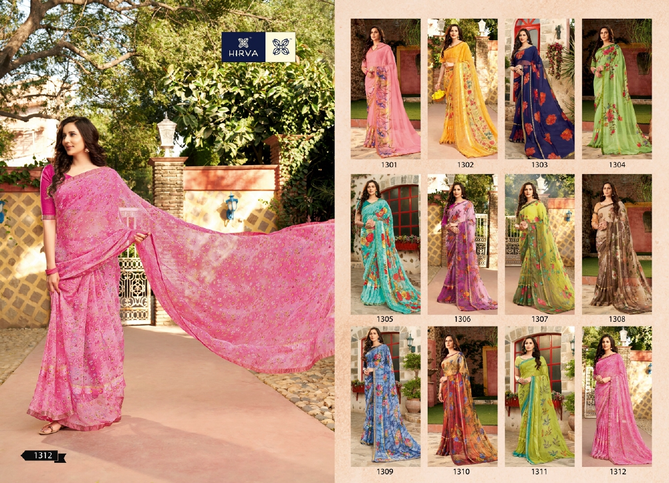 Hirva Avantika 1301 Series Latest Fancy Casual Wear Digital Printed Chiffon Saree Collection
